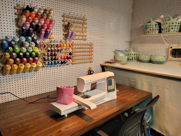 Lovelayne Designs home office for personalized embroidery gifts.